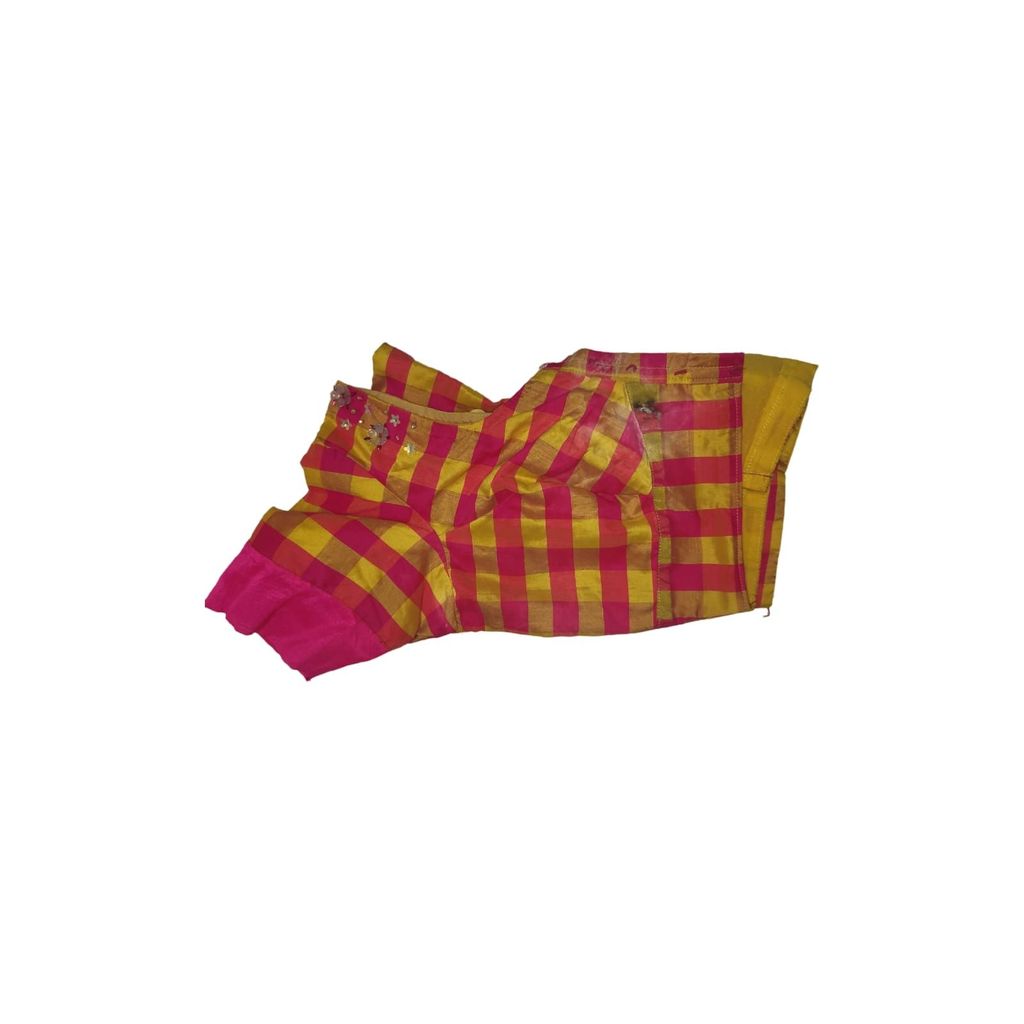 Pink and Yellow Checked Saree Blouse