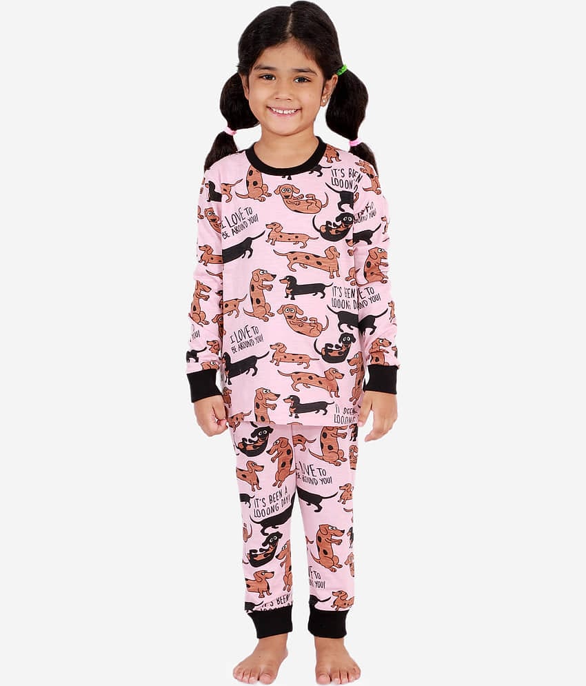 Lazy Shark Pack of 1 Girls Cotton Blend Nightsuit Set ( Pink )