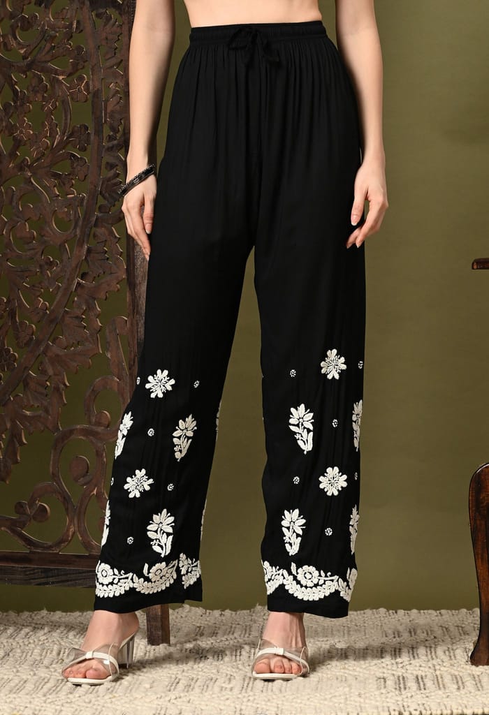 Chikankari Cord Set in Modal Fabric - Black