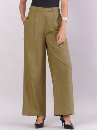 Earthy Yellow High-Waisted Wide-Leg Trousers-XS