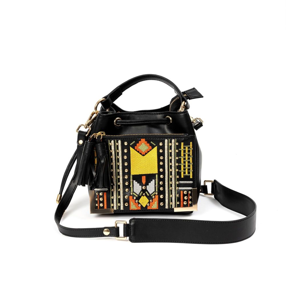 Nora Vegan Leather Embroidered Sling Bag - Black - Handbags | Buy online on ZillyBuy