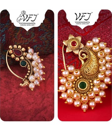 Vighnaharta Artificial stone and Pearls moti Nath Nathiya./ Nose Pin combo 2 nath for women and Girls[VFJ1287-1256NTH-PRESS-MULTI]
