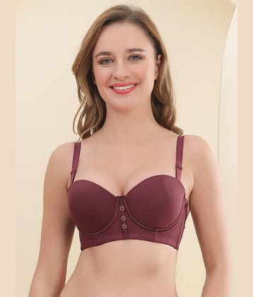 PrettyCat Pack of 1 Polyester Lightly Padded T-Shirt Bra For Women ( Wine )