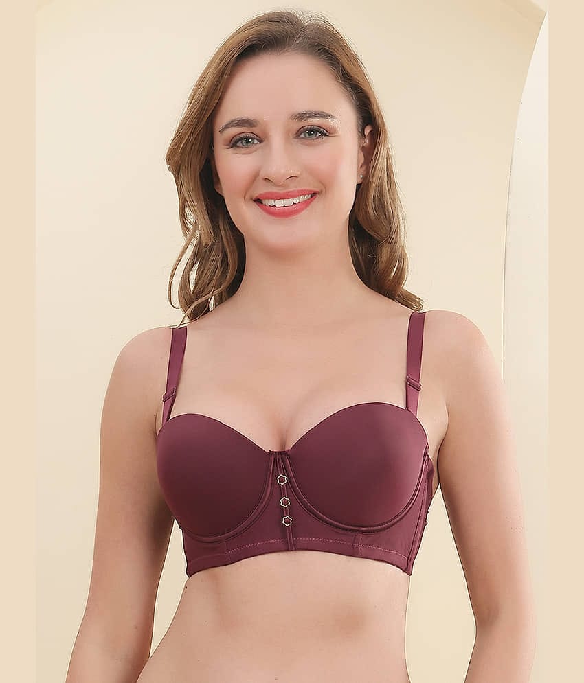 PrettyCat Pack of 1 Polyester Lightly Padded T-Shirt Bra For Women ( Wine )