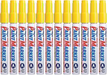 Artline 400XF Paint Markers for Wood, Plastic, and Canvas, The Ideal Waterproof Marker for Indoor/Outdoor Applications, Opaque Permanent Markers with 2.3 mm Bullet Tip, Yellow, Pack of 10