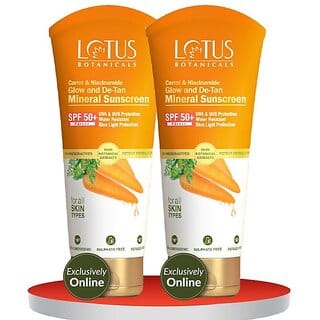 Lotus Botanicals Sunscreen - Spf Spf 50+ Pa++++ Carrot & Niacinamide Glow And De-Tan Mineral Sunscreen ( Pack Of 2 ) ( 50Gx2 ) (100 G)