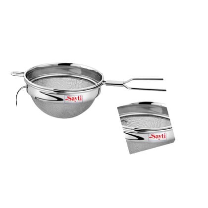 RK Sayti Stainless Steel Round Strainer, 304 Grade Double Mesh, Premium Polish, Large, Pack of 2