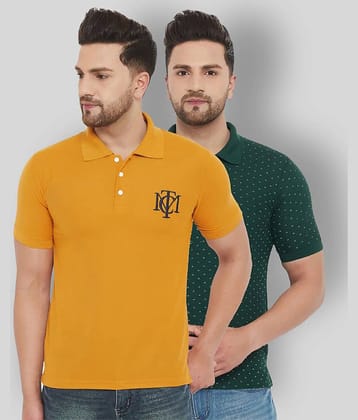 The Million Club Pack of 2 Polyester Regular Fit Solid Half Sleeves Men's Polo T Shirt ( Yellow )