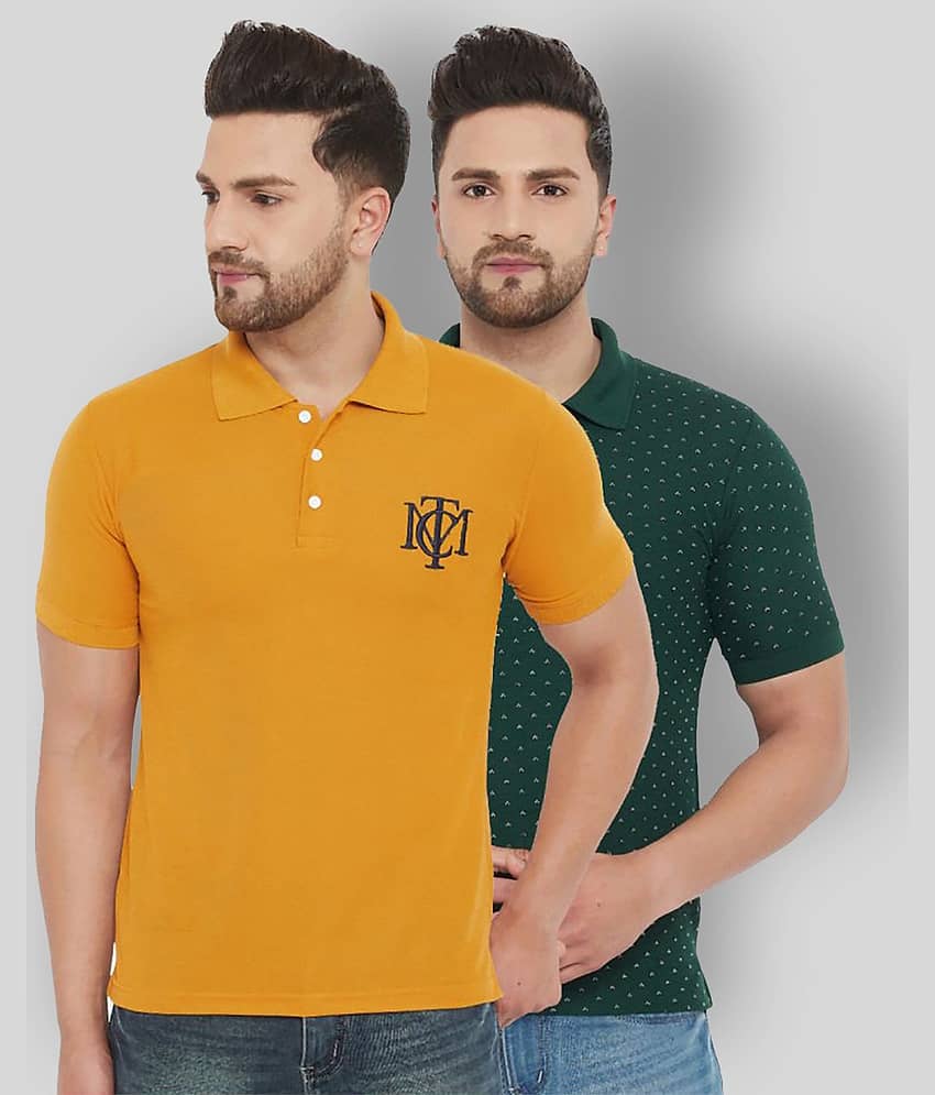 The Million Club Pack of 2 Polyester Regular Fit Solid Half Sleeves Men's Polo T Shirt ( Yellow )