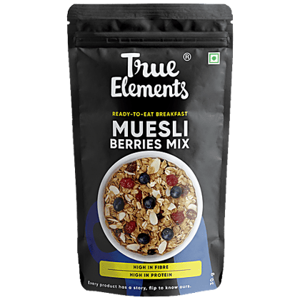 True Elements Cranberry & Blueberry Muesli - High Protein & Fibre, 30 g Matt Pouch