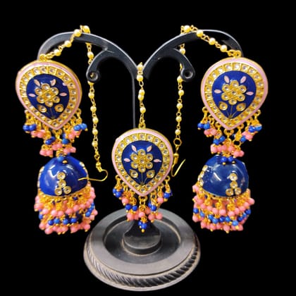 ZEVAR I Meenakari Kundan Jhumka Earrings With Maangtika Set