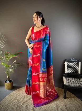 Royal Blue Soft Silk Butti Zari Weaving Banarasi Saree