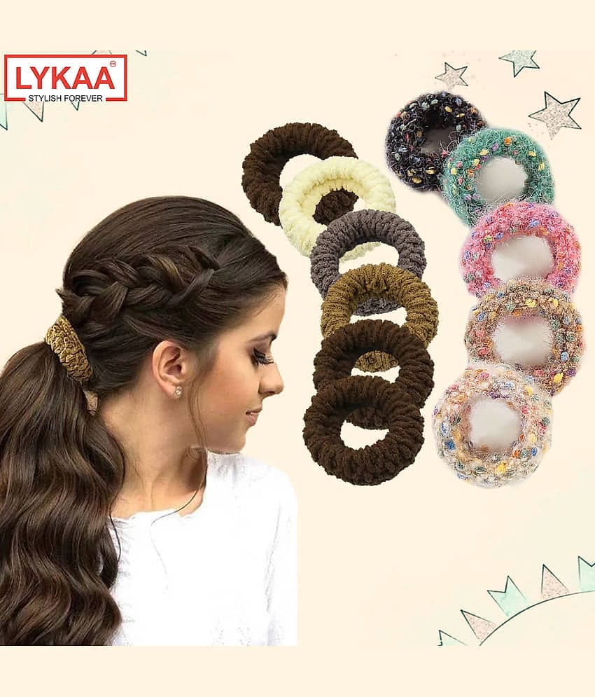 Lykaa Multi designs Cotton Stretchable hair rubber band ponytail holder for women - Pack of 11