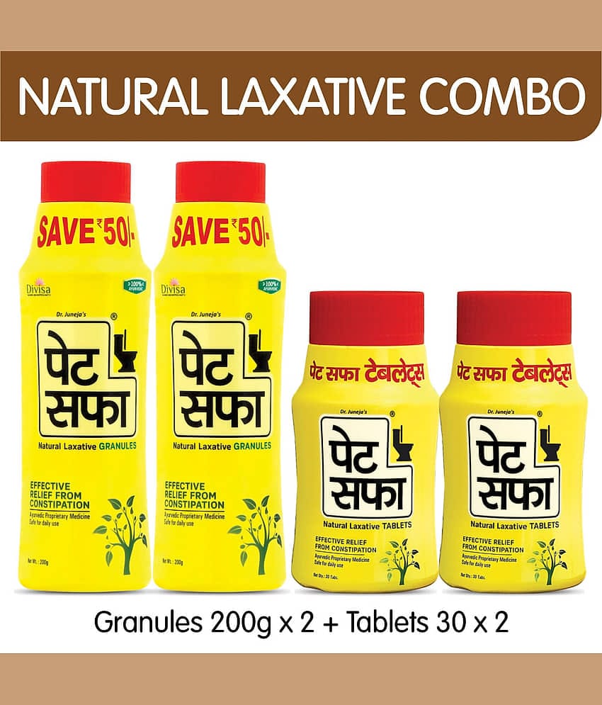 Pet Saffa Natural Laxative Granules 200Gm (Pack of 2) + 30 Tablets (Pack of 2) Combo Pack (Helpful In Constipation, Gas, Acidity, Kabz), Ayurvedic Medicine