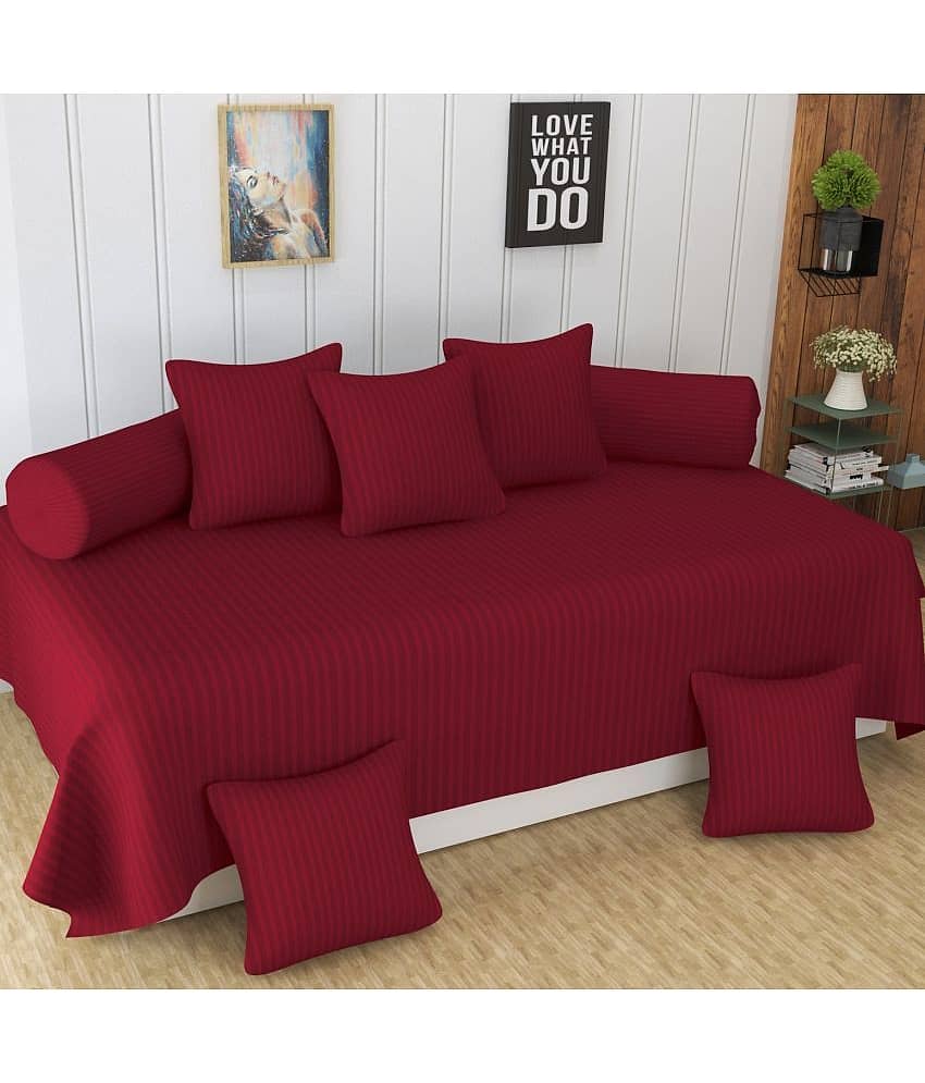 Homefab India Cotton Solid Diwan Set 8 Pcs - Maroon