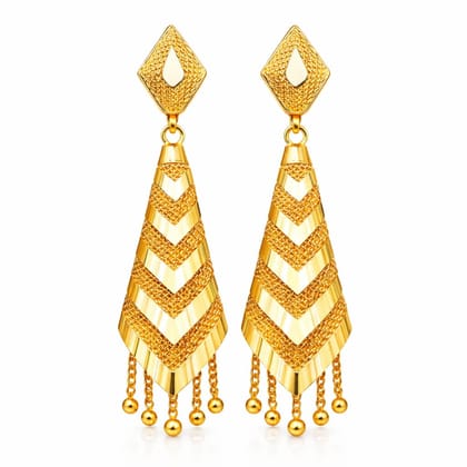 Gold Plated Long Tassel Drop Earrings for Women (Gold, Free Size) | Statement Layered Leaf Design | Wedding & Festive Wear