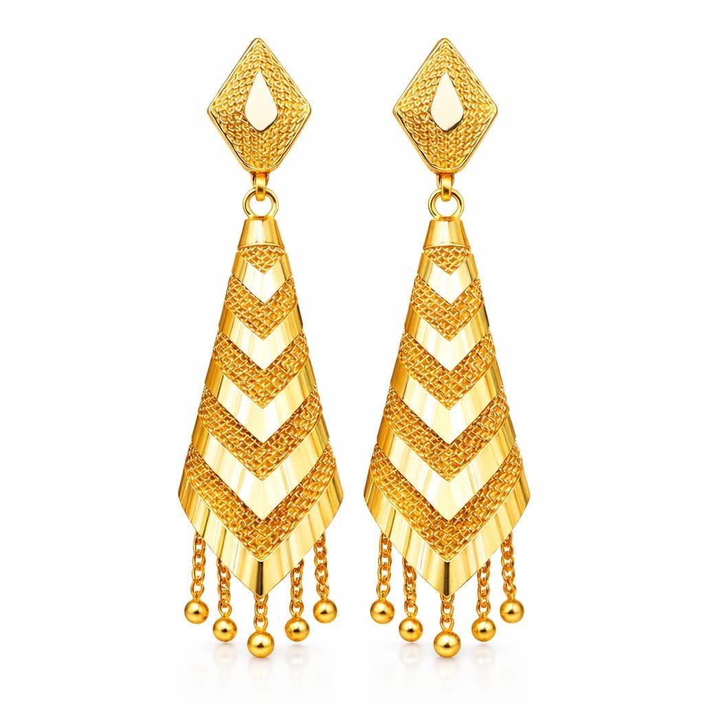 Gold Plated Long Tassel Drop Earrings for Women (Gold, Free Size) | Statement Layered Leaf Design | Wedding & Festive Wear