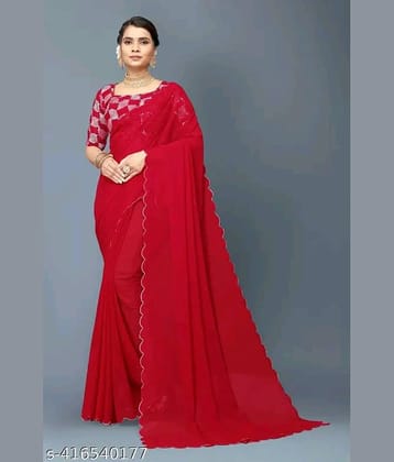 supalee Tex Georgette Solid Saree With Unstitched Blouse Piece ( Multicolor1 )