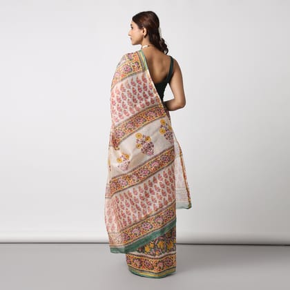 MOORA Garden of Secrets Multicolor Hand Block Print Chanderi Silk Saree Length 5.50 Meters Width 45 Inches with Blouse Piece 1 metre MOORA Garden of Secrets Multicolor Hand Block Print Chanderi Silk Saree Length 5.50 Meters Width 45 Inches with Blouse Piece 1 metre