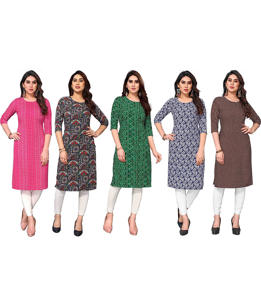 KETAKI FASHION Crepe Printed Straight Women's Kurti - Multicolor4 ( Pack of 5 )