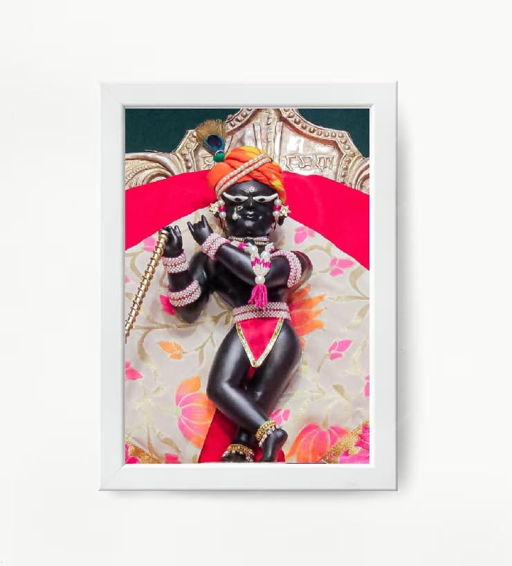 NOKKES Radha Raman Ji Vrindavan Radha Raman Thakur Ji White Photo Frames Religious Photo frame 5X7 Inch Photo Frame_QWW79