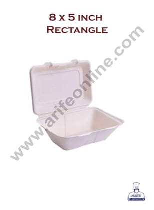 Cake Decor 8"X5" Rectangle Burger Box Bento Box 100% Eco Friendly Take Away Container with Smart Lock Lid (Pack of 25 Container's)