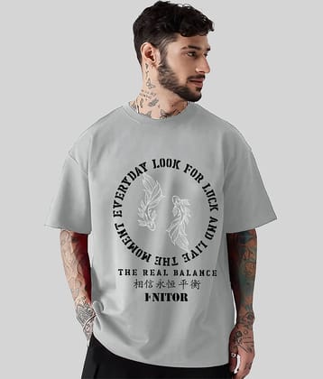 ENITOR Men Cotton Blend Oversized Fit Printed T-Shirt ( Grey )