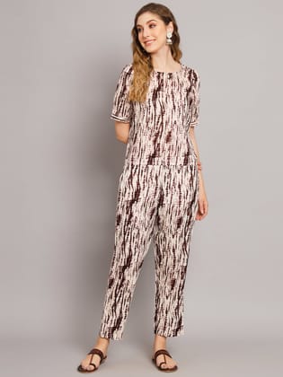 Beautiful Brown Tie & Die Print Cotton Co-Ord Set-XS