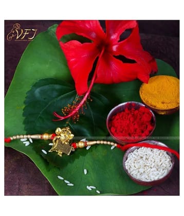 Vighnaharta  Dholak Ganesh ji Gold and Rhodium Plated Alloy Rakhi for Lovely Brother -VFJ1110RKG - None