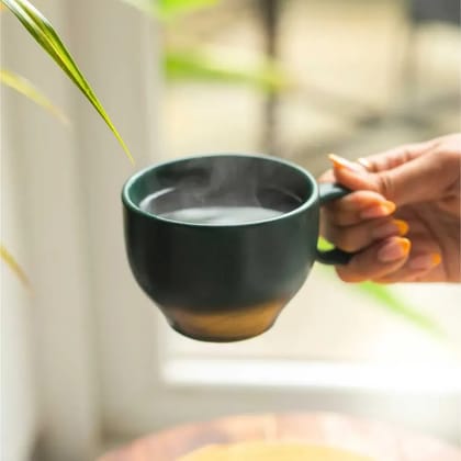 Ring Handle Ceramic Cup  | Set of 2 Emerald green