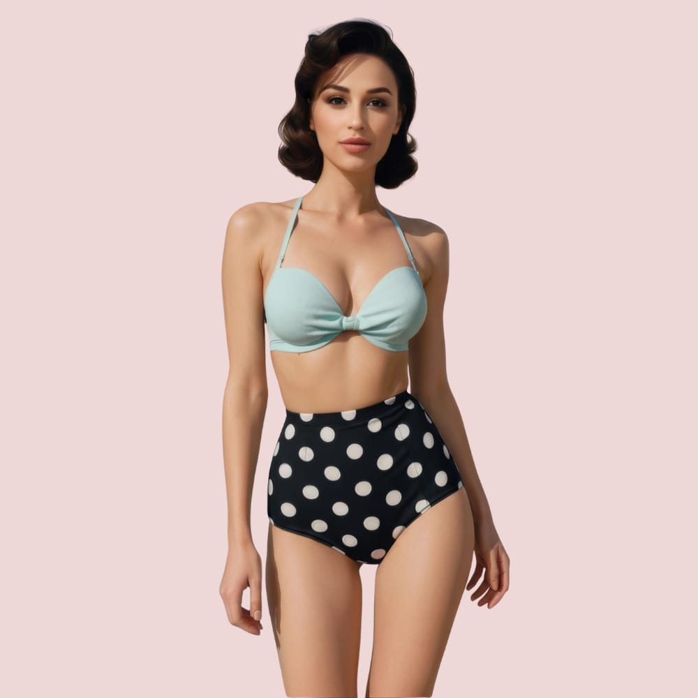 Retro Halter Neck & Bow-Front Sweetheart Bikini Top in Mint (Top Only)