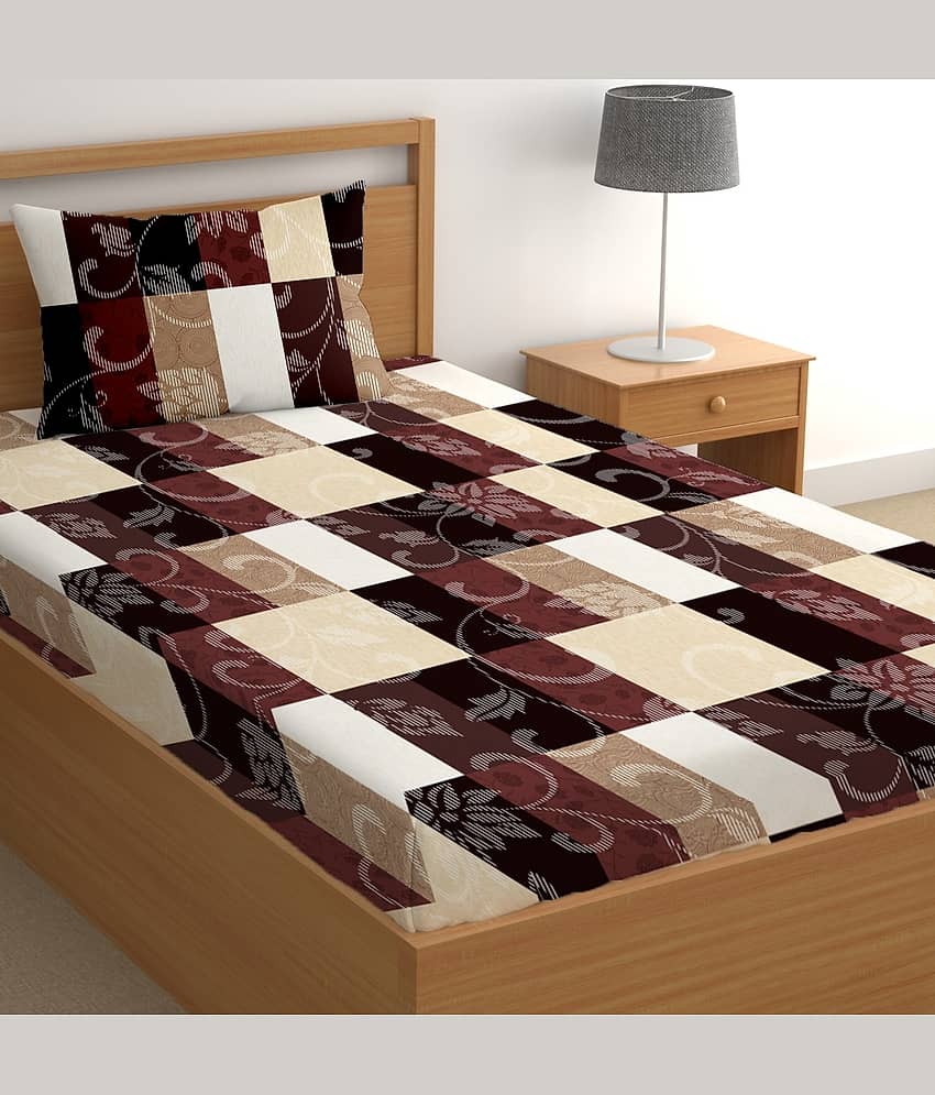 CG HOMES Poly Cotton 1 Single Bedsheet with 1 Pillow Cover ( Brown )