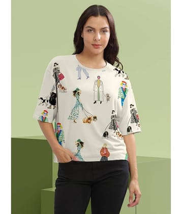 HELLCAT Women Cotton Blend Printed Oversized Fit Round Neck T-Shirt ( Cream )