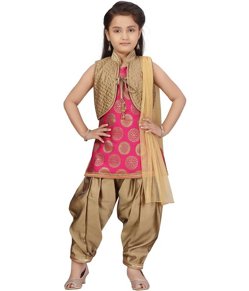 Aarika Girls Silk Salwar Kameez Set ( Pack of 1 , Pink )