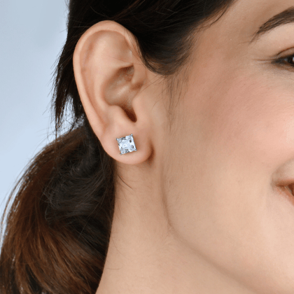 Silver Square Solitaire Studs