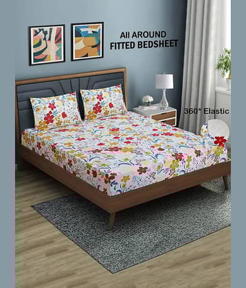 Home Candy Microfibre Floral 1 Bedsheet with 2 Pillow Covers - White