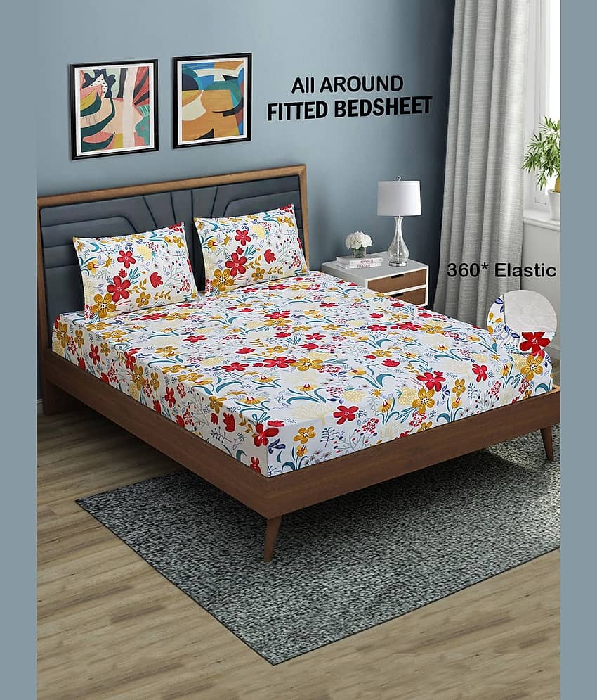 Home Candy Microfibre Floral 1 Bedsheet with 2 Pillow Covers - White