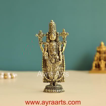 Premium Brass Lord Shree Venkateswara Tirupati Balaji Idol For Puja - 4.2 Inch Height