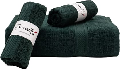 Furnofy Cotton 450 GSM Bath, Hand Towel Set Green (Pack Of 3)