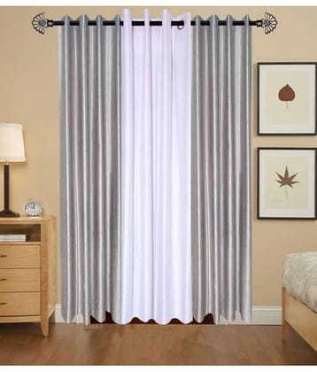 N2C Home Solid Semi-Transparent Eyelet Curtain 9 ft ( Pack of 3 ) - Multicolor