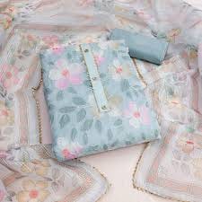 Unstitched organza floral print Salwar Suit Material