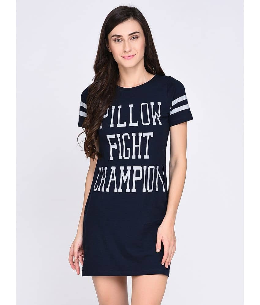 Rigo Women Cotton Printed T-shirt Dress ( Navy )