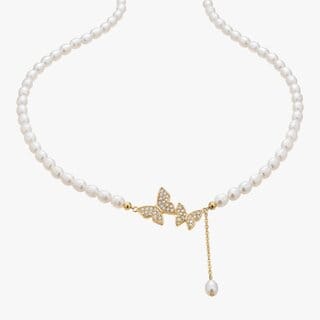 Luxury Artificial Gold Plated Pearl and Stud Butterfly Necklace