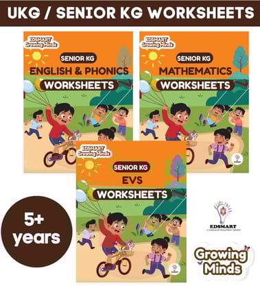 Edsmart Senior KG Worksheets for CBSE | 3 book Combo for English and Phonics, Math worksheets and EVS | Pre-primary worksheets for LKG (Edsmart Growing Minds) [Perfect Paperback] [Mar 31, 2025] Edsmart Edu Services Pvt Ltd