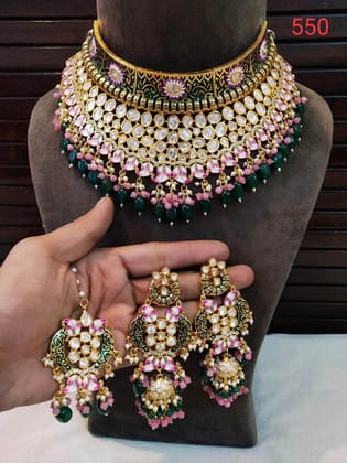 ZEVAR I Heavy Kundan Necklace Set-Green
