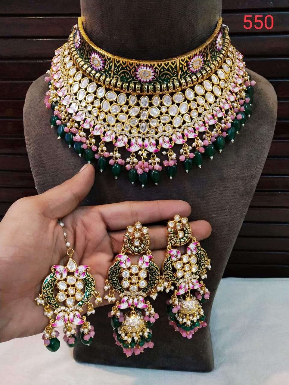 ZEVAR I Heavy Kundan Necklace Set-Green