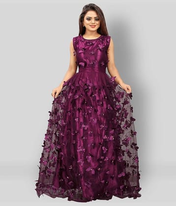 Aika - Purple Anarkali Net Women's Semi Stitched Ethnic Gown ( Pack of 1 )
