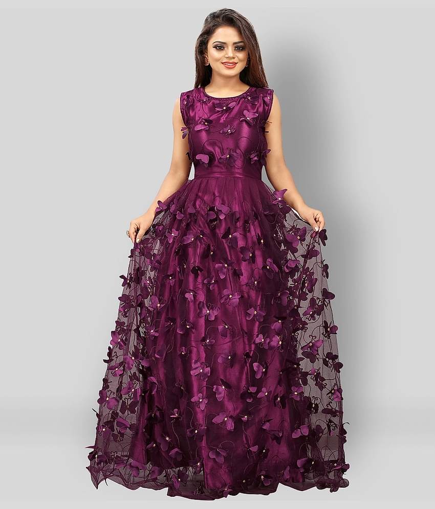 Aika - Purple Anarkali Net Women's Semi Stitched Ethnic Gown ( Pack of 1 )