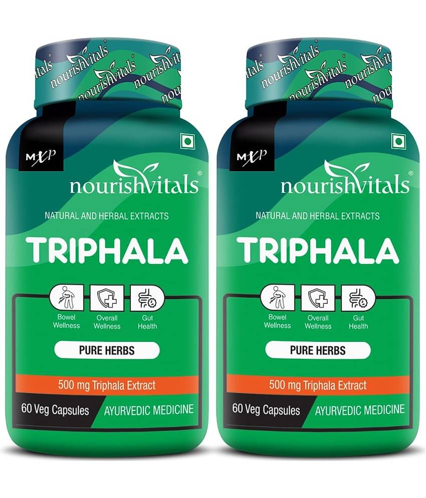 NourishVitals Triphala Pure Herbs, 500 mg Triphala Extract, Bowel Wellness, 60 Veg Capsules (Pack Of 2)