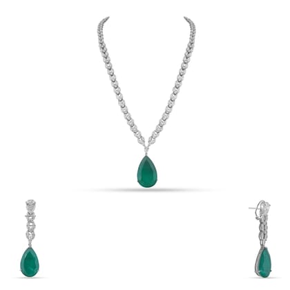 Amilah - Blue Single Stone Necklace Set-Green
